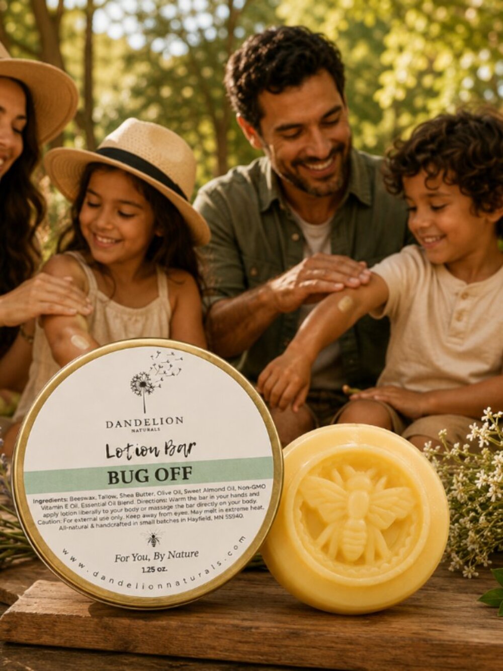 Bug Off Tallow Lotion Bar in a reusable Tin Canister